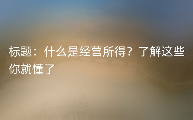 标题：什么是经营所得？了解这些你就懂了