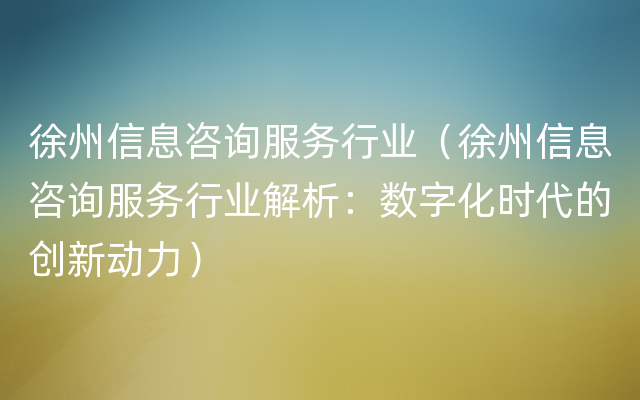 徐州信息咨询服务行业（徐州信息咨询服务行业解析：数字化时代的创新动力）