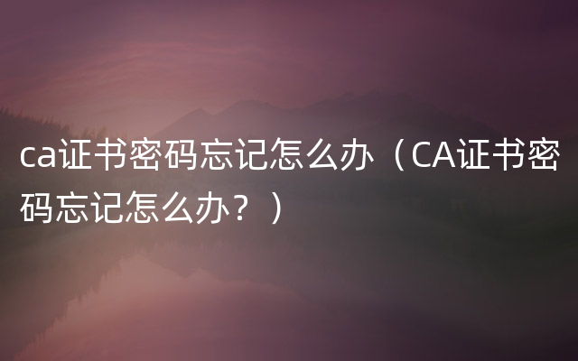 ca证书密码忘记怎么办（CA证书密码忘记怎么办？）