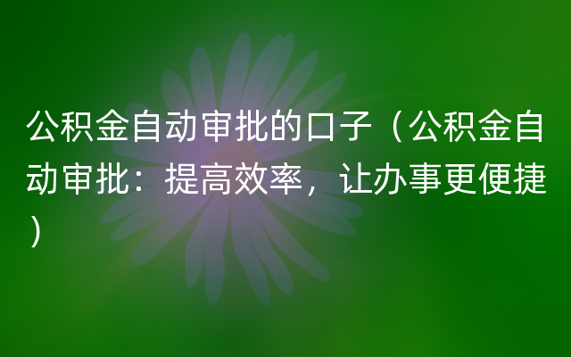 公积金自动审批的口子（公积金自动审批：提高效率