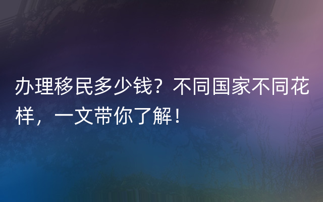 办理移民多少钱？不同国家不同花样，一文带你了解！