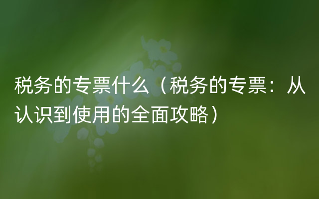 税务的专票什么（税务的专票：从认识到使用的全面攻略）