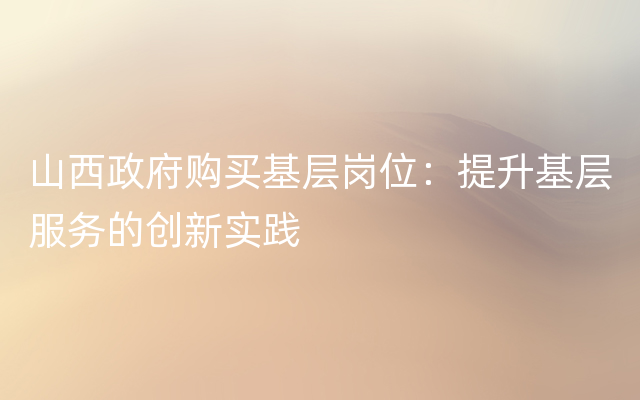 山西政府购买基层岗位：提升基层服务的创新实践