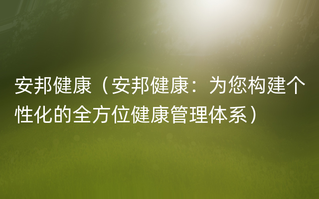 安邦健康（安邦健康：为您构建个性化的全方位健康管理体系）