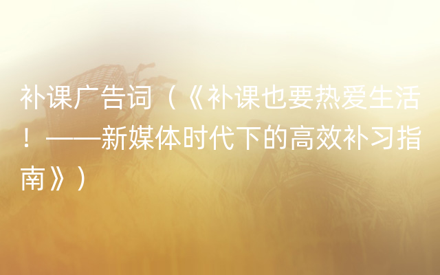 补课广告词（《补课也要热爱生活！——新媒体时代下的高效补习指南》）