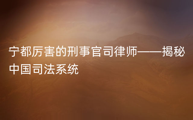 宁都厉害的刑事官司律师——揭秘中国司法系统