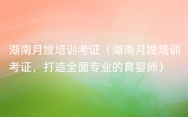 湖南月嫂培训考证（湖南月嫂培训考证，打造全面专业的育婴师）