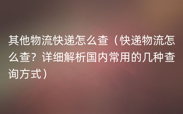 其他物流快递怎么查（快递物流怎么查？详细解析国内常用的几种查询方式）