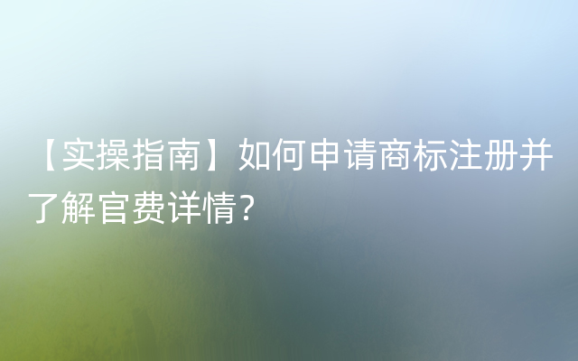 【实操指南】如何申请商标注册并了解官费详情？