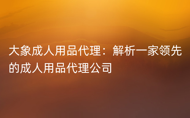 大象成人用品代理：解析一家领先的成人用品代理公