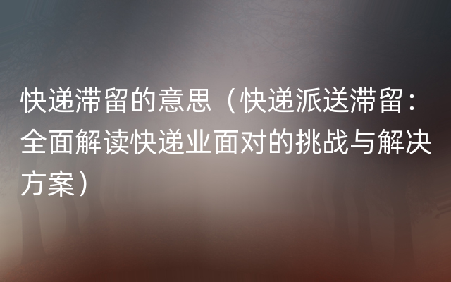 快递滞留的意思（快递派送滞留：全面解读快递业面对的挑战与解决方案）