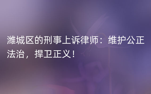 潍城区的刑事上诉律师：维护公正法治，捍卫正义！