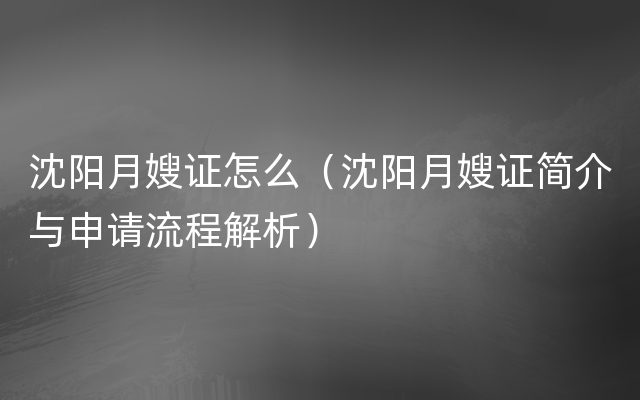 沈阳月嫂证怎么（沈阳月嫂证简介与申请流程解析）