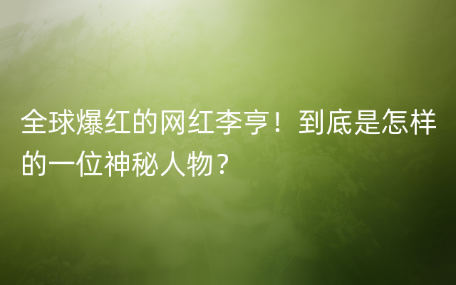 全球爆红的网红李亨！到底是怎样的一位神秘人物？