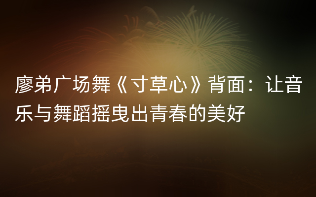 廖弟广场舞《寸草心》背面：让音乐与舞蹈摇曳出青春的美好