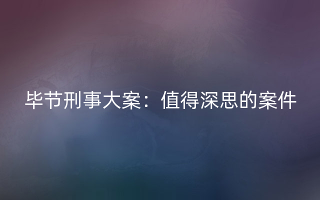 毕节刑事大案：值得深思的案件