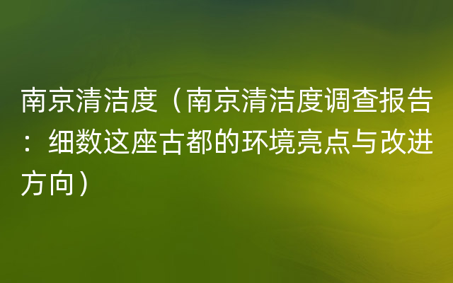 南京清洁度（南京清洁度调查报告：细数这座古都的环境亮点与改进方向）