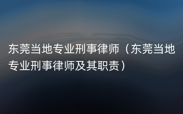 东莞当地专业刑事律师（东莞当地专业刑事律师及其