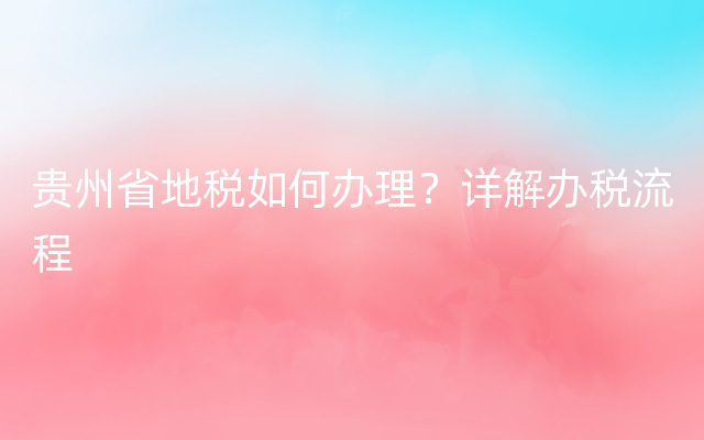 贵州省地税如何办理？详解办税流程