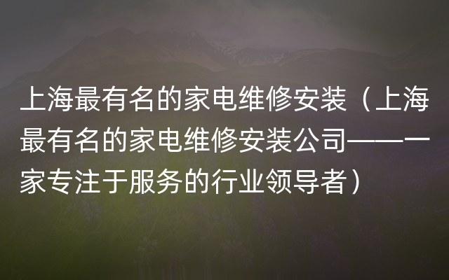 上海最有名的家电维修安装（上海最有名的家电维修安装公司——一家专注于服务的行业领