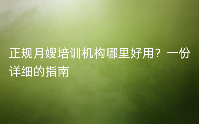 正规月嫂培训机构哪里好用？一份详细的指南