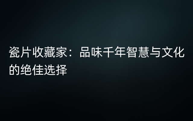 瓷片收藏家：品味千年智慧与文化的绝佳选择