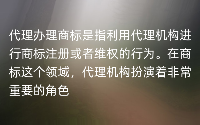 代理办理商标是指利用代理机构进行商标注册或者维权的行为。在商标这个领域，代理机构