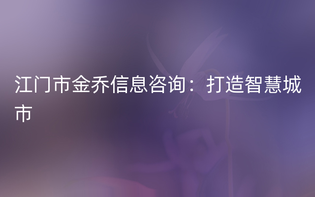 江门市金乔信息咨询：打造智慧城市