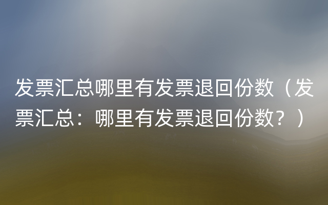 发票汇总哪里有发票退回份数（发票汇总：哪里有发票退回份数？）