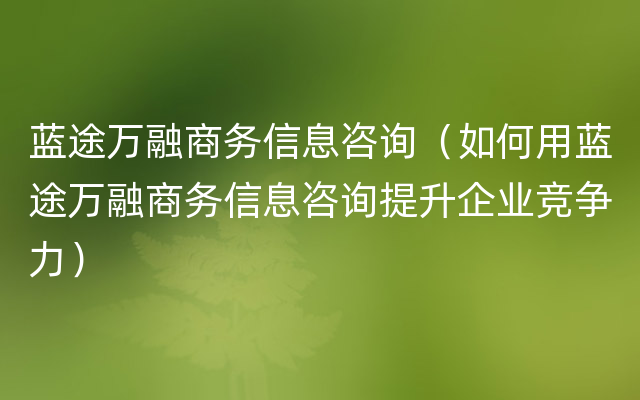 蓝途万融商务信息咨询（如何用蓝途万融商务信息咨询提升企业竞争力）