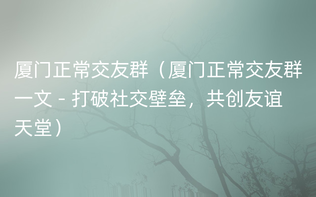 厦门正常交友群（厦门正常交友群一文 - 打破社交壁垒，共创友谊天堂）