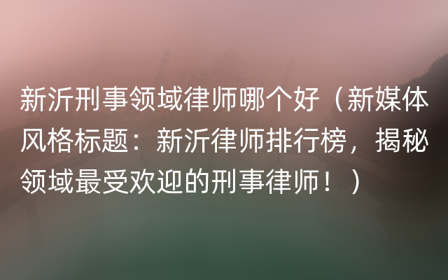 新沂刑事领域律师哪个好（新媒体风格标题：新沂律