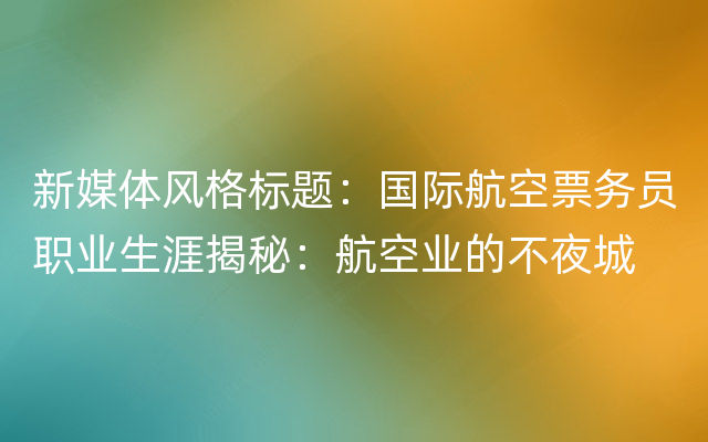 新媒体风格标题：国际航空票务员职业生涯揭秘：航空业的不夜城