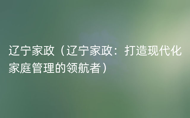 辽宁家政（辽宁家政：打造现代化家庭管理的领航者