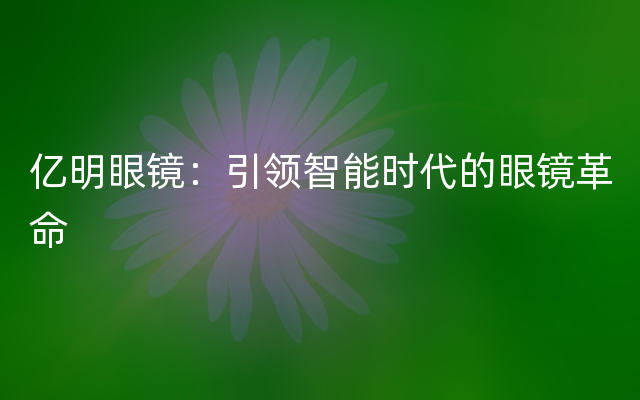 亿明眼镜：引领智能时代的眼镜革命