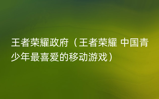 王者荣耀政府（王者荣耀 中国青少年最喜爱的移动