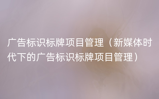 广告标识标牌项目管理（新媒体时代下的广告标识标牌项目管理）