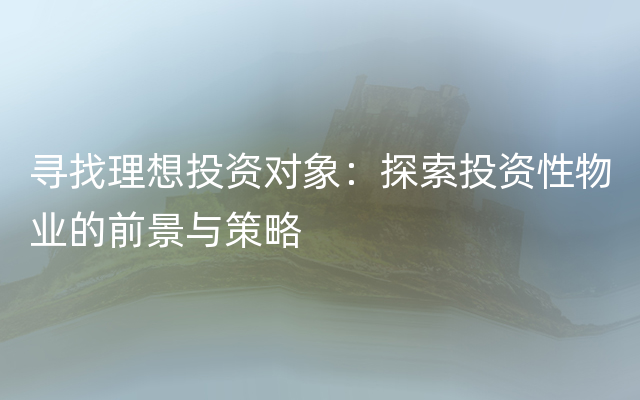 寻找理想投资对象：探索投资性物业的前景与策略