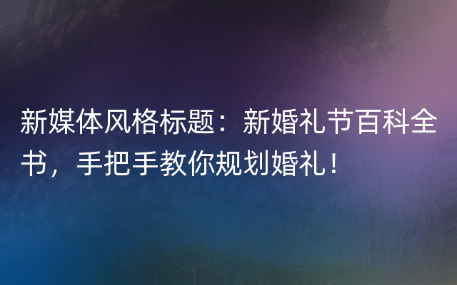 新媒体风格标题：新婚礼节百科全书，手把手教你规划婚礼！