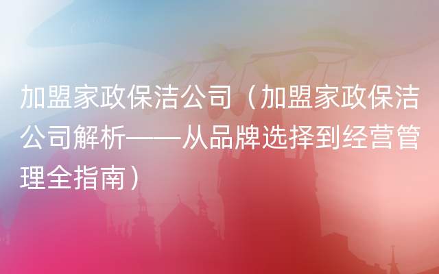 加盟家政保洁公司（加盟家政保洁公司解析——从品牌选择到经营管理全指南）