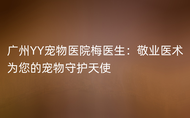 广州YY宠物医院梅医生：敬业医术为您的宠物守护天使