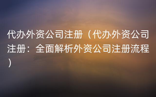 代办外资公司注册（代办外资公司注册：全面解析外资公司注册流程）