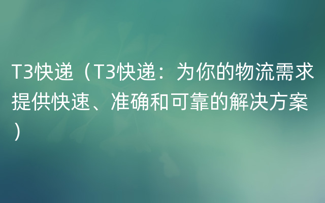 T3快递（T3快递：为你的物流需求提供快速、准确和可靠的解决方案）