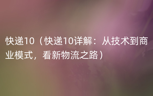 快递10（快递10详解：从技术到商业模式，看新物流之路）