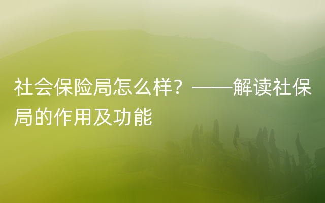 社会保险局怎么样？——解读社保局的作用及功能