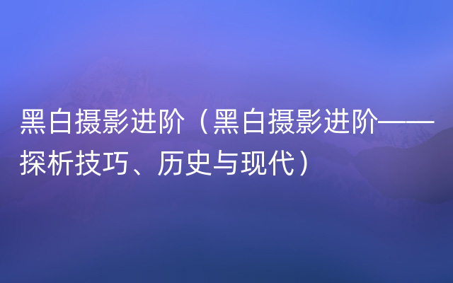 黑白摄影进阶（黑白摄影进阶——探析技巧、历史与现代）