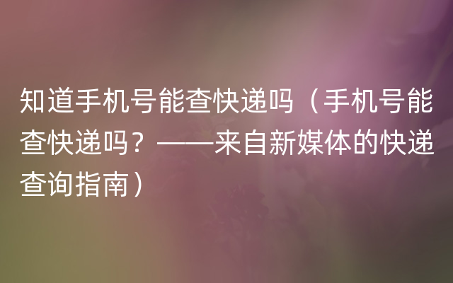 知道手机号能查快递吗（手机号能查快递吗？——来自新媒体的快递查询指南）