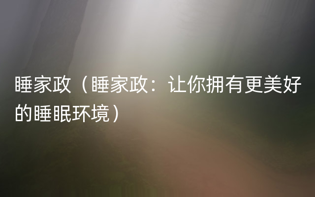 睡家政（睡家政：让你拥有更美好的睡眠环境）