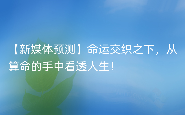 【新媒体预测】命运交织之下，从算命的手中看透人生！