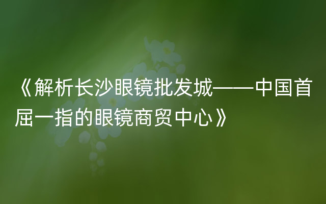 《解析长沙眼镜批发城——中国首屈一指的眼镜商贸中心》